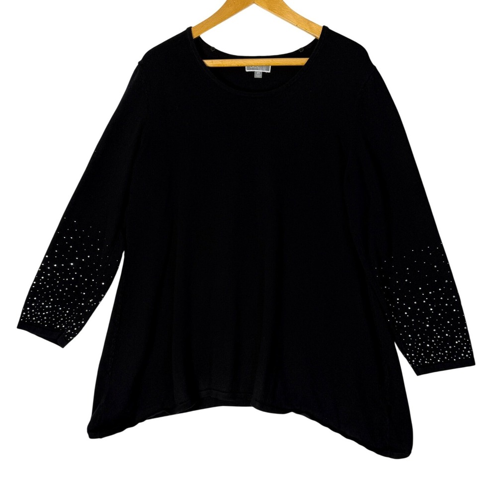 JM Collection Woman Black Rhinestone Embellished Long Sleeve Tunic‎ Top Size 2X
